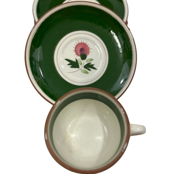 Stangl Pottery Thistle Pink Green 4 Cups Saucers Vintage. - Picture 5 of 9